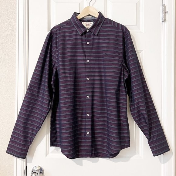Original Penguin Men's Large Blue/Purple Striped Heritage Slim Fit Shirt - Picture 1 of 5